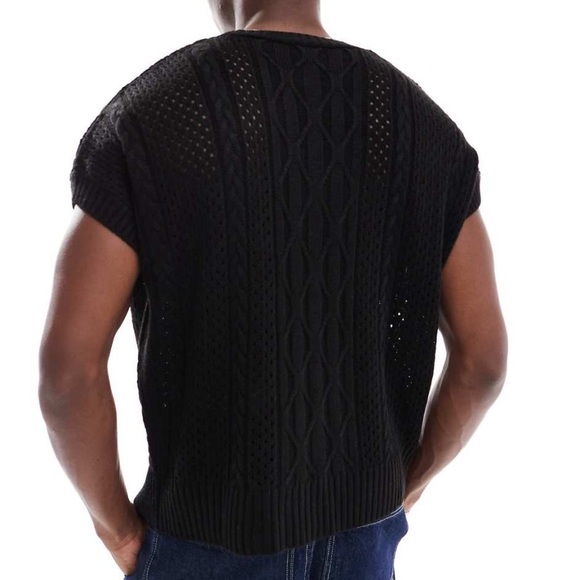 ASOS Design Men’s Extreme Oversized Knitted Tank in Cable Knit Black - Size M - Picture 4 of 5